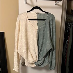 Two-Tone Cream and Green Women's Top